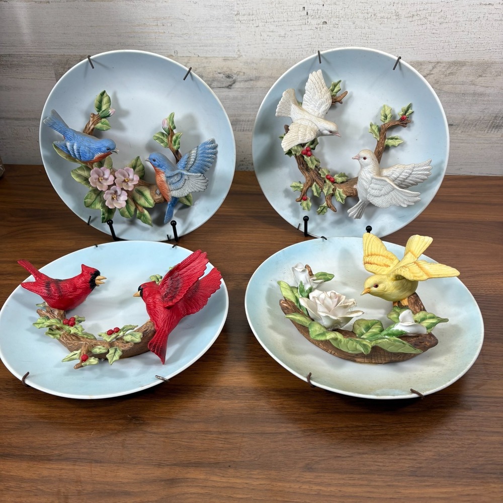 Jonathon Byron American Signature Collection 3D Birds Plates 9" Lot of 4